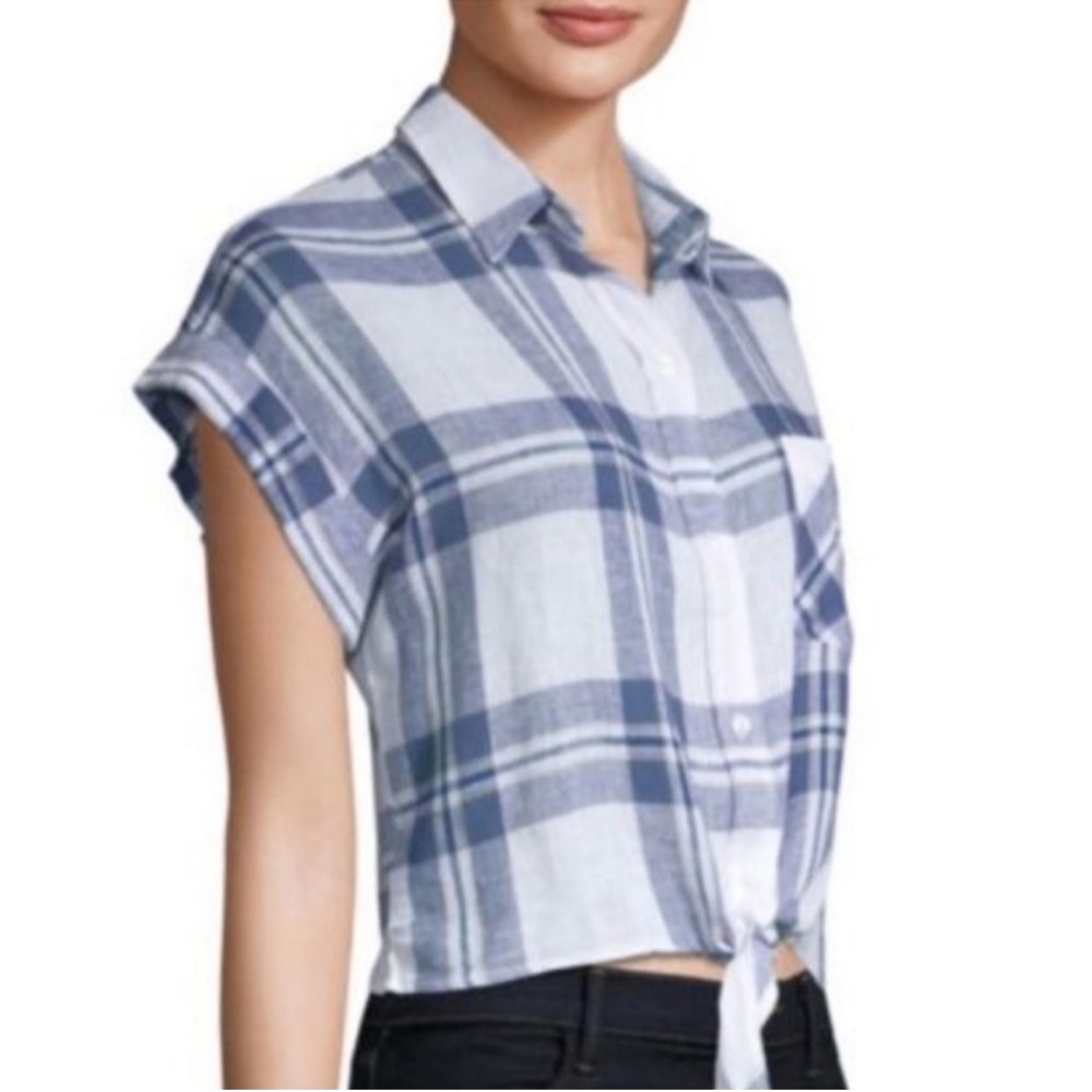Rails Womens Sz L Amelie Tie Front Button Down Shirt in Lapis Coast Blue White